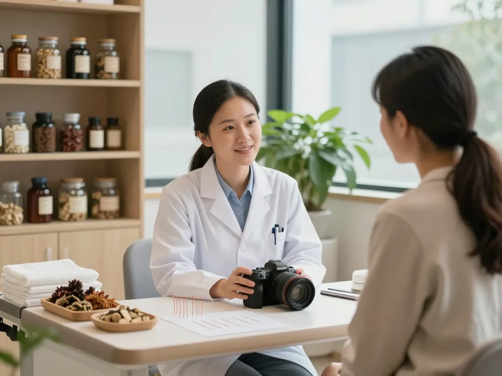 Expert consultation at 수원한의원 featuring healthcare professional with patient in a calming environment.