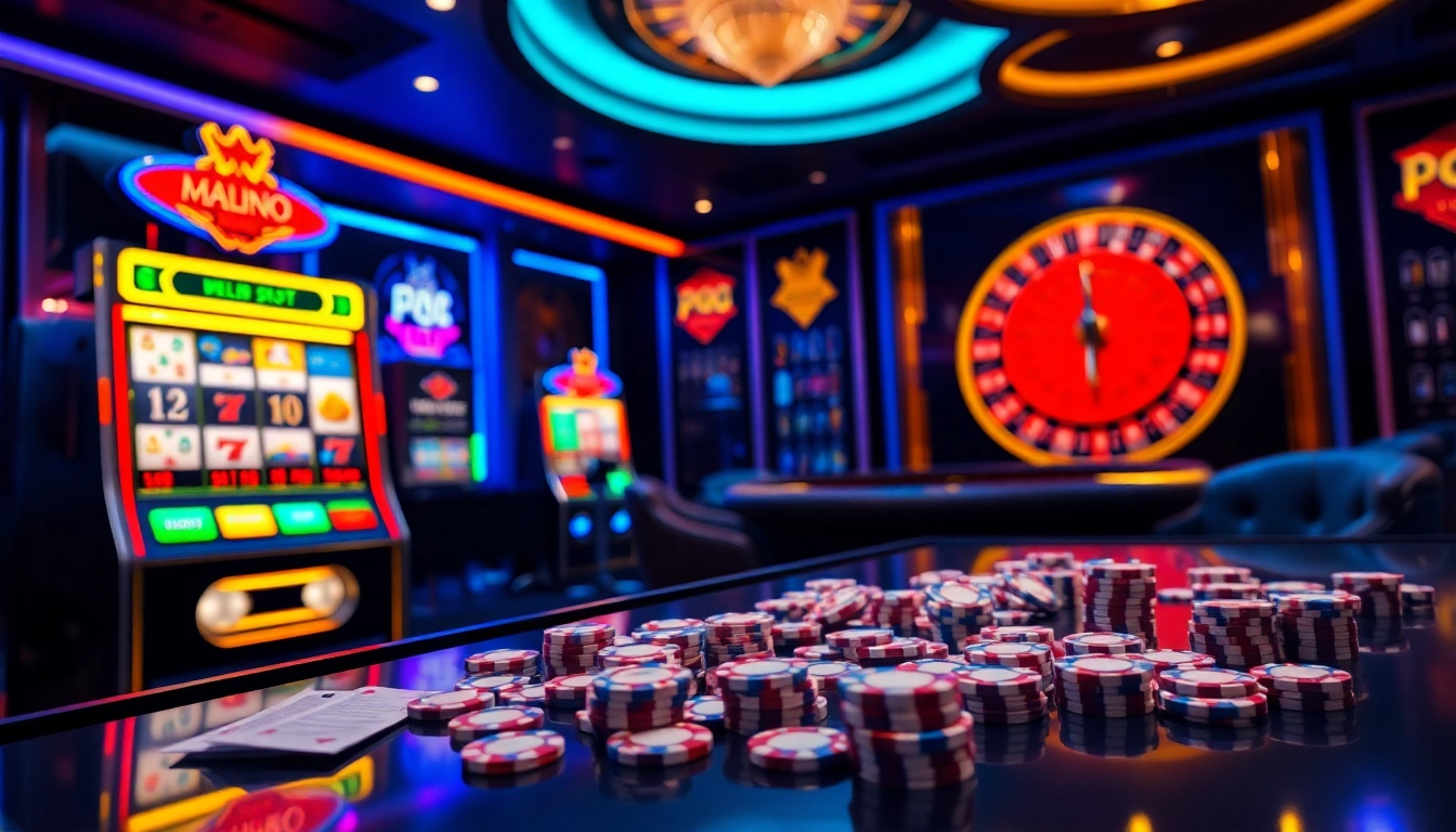 Engage with the mahjong slot demo in a vibrant casino setting, featuring colorful lights and players.