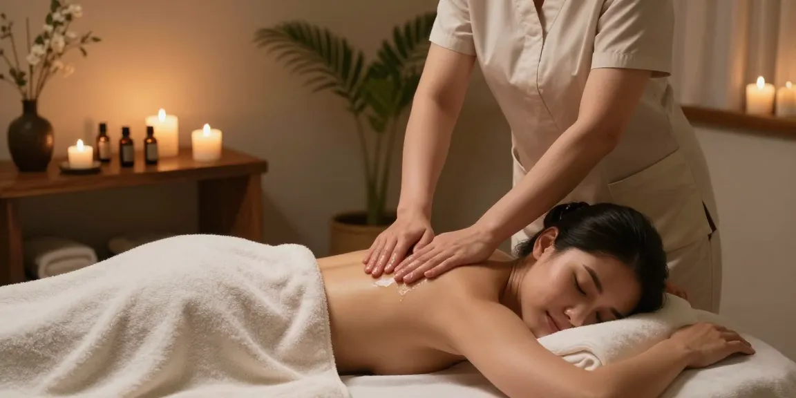 Relaxing 스웨디시 massage scene in a tranquil spa environment, showcasing technique and calming atmosphere.