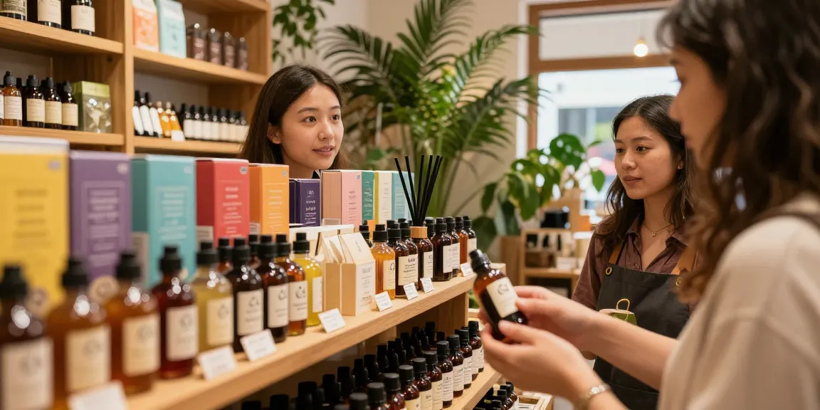c4-liquid-incense displayed in a vibrant herbal shop, inviting ambiance with natural elements