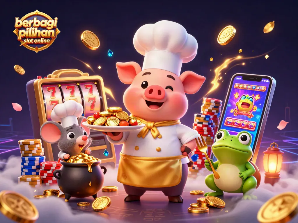 Menggali berbagai pilihan slot online dengan visual menarik dari koin emas dan slot mesin yang mengundang.