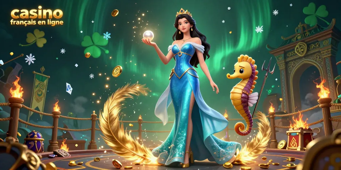 Engagez-vous avec l'illustration vibrante du casino francais en ligne mettant en avant des trésors sous-marins et des éléments de jeu dynamiques.