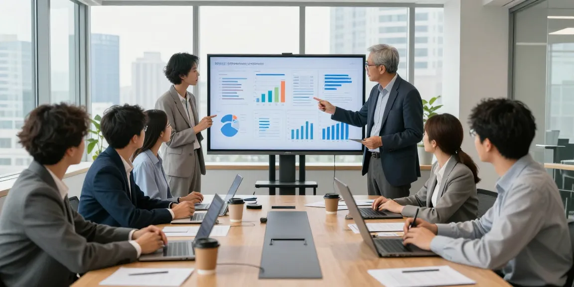 Business meeting showcasing MBM strategies with diverse professionals collaborating over data and charts.