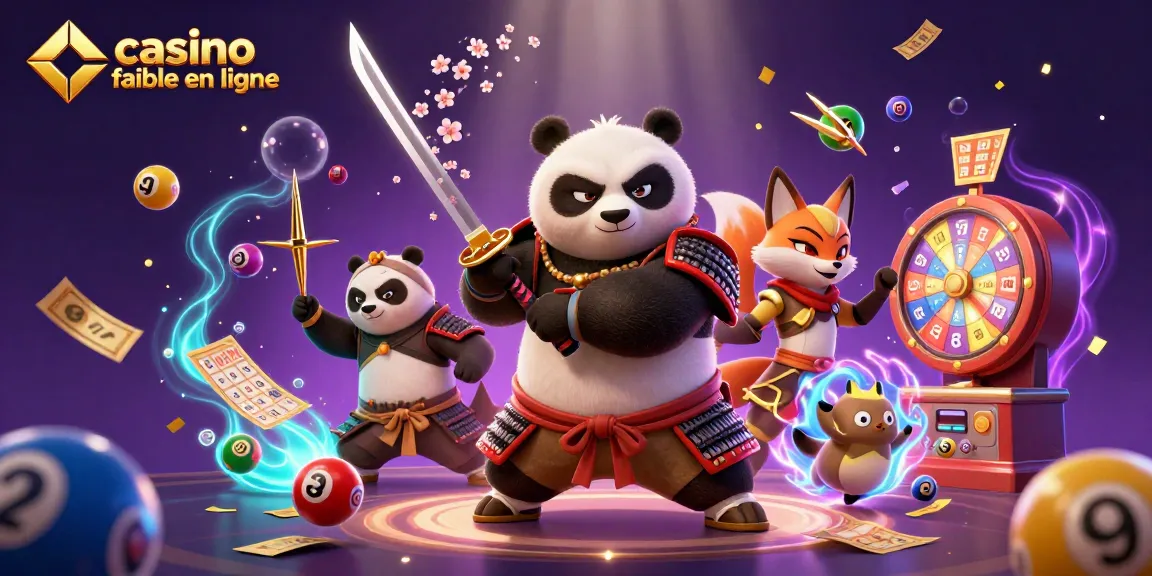 Découvrez les jeux au casino fiable en ligne avec un samouraï panda et un renard ninja, entourés d'éléments de loterie.