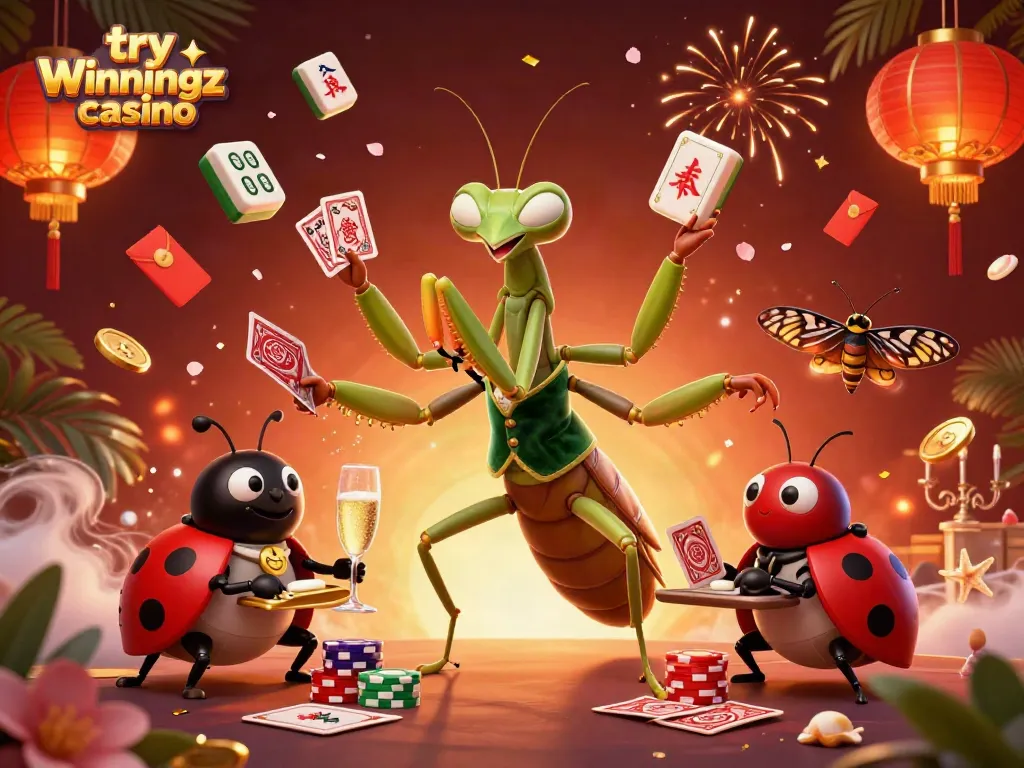 Try Winningz casino with luck and excitement in this vibrant digital illustration of casino games.