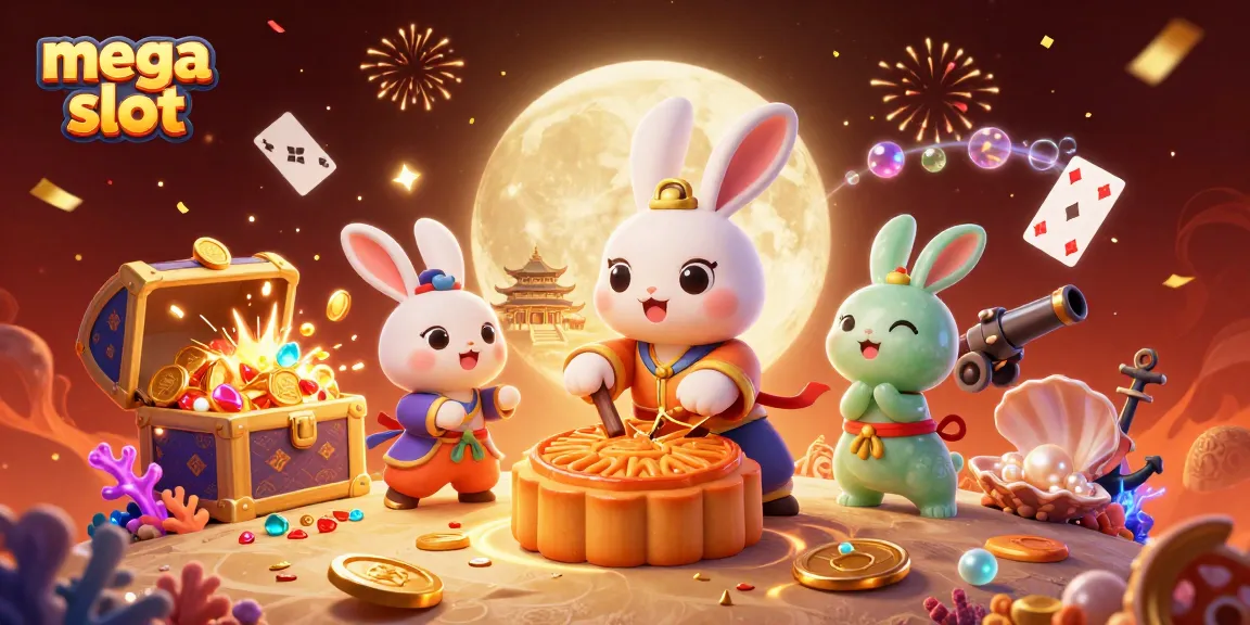 Mesin slot mega slot yang menyajikan jackpot dan koin emas di latar belakang bulan penuh warna.
