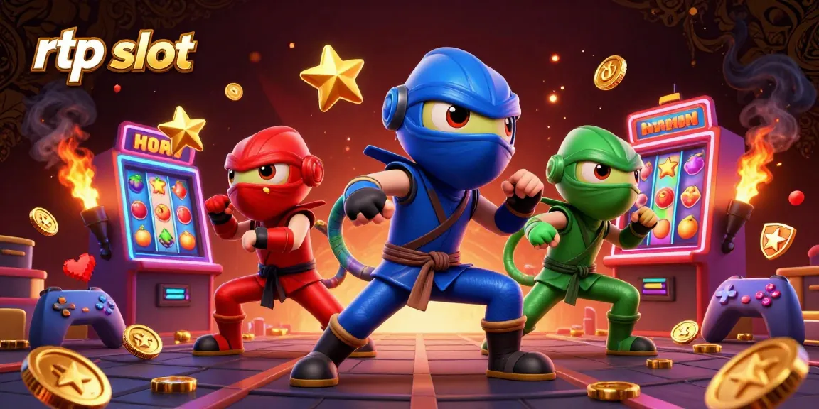 Experience the excitement of rtp slot gaming with ninja chameleons in a vibrant, dynamic casino scene.