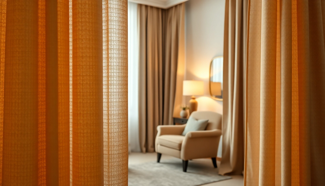 Verduisterende gordijnen creëren een warme en uitnodigende sfeer in een elegante kamer.