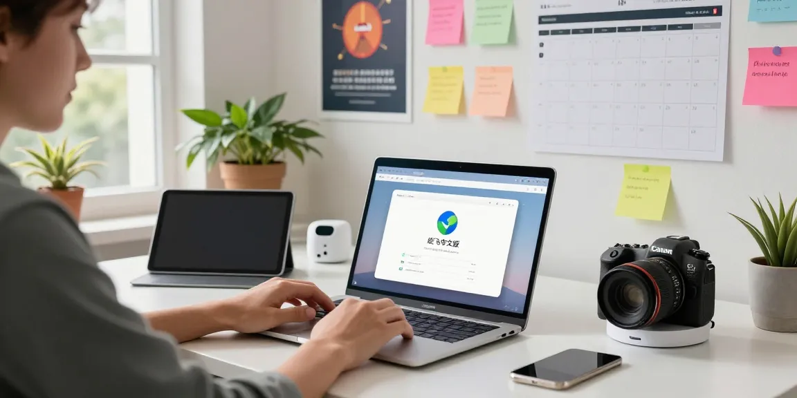 Engaging workspace with a person using the 纸飞机中文版 app on a laptop, illuminated by natural light showcasing a modern tech environment.