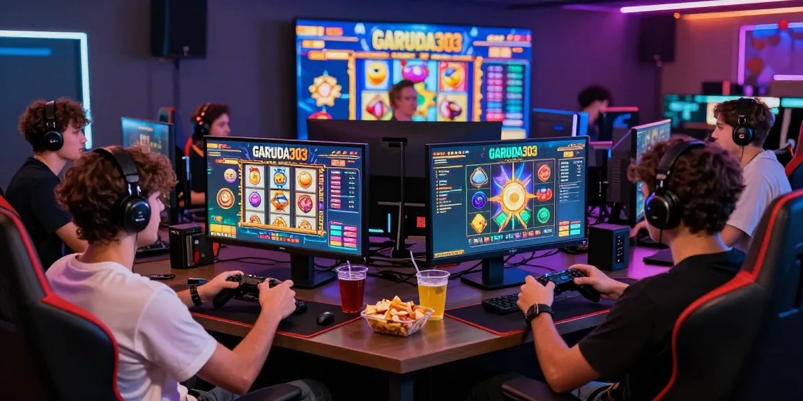 Group enjoying GARUDA303 online game on big screen, showcasing a vibrant and engaging gaming atmosphere.