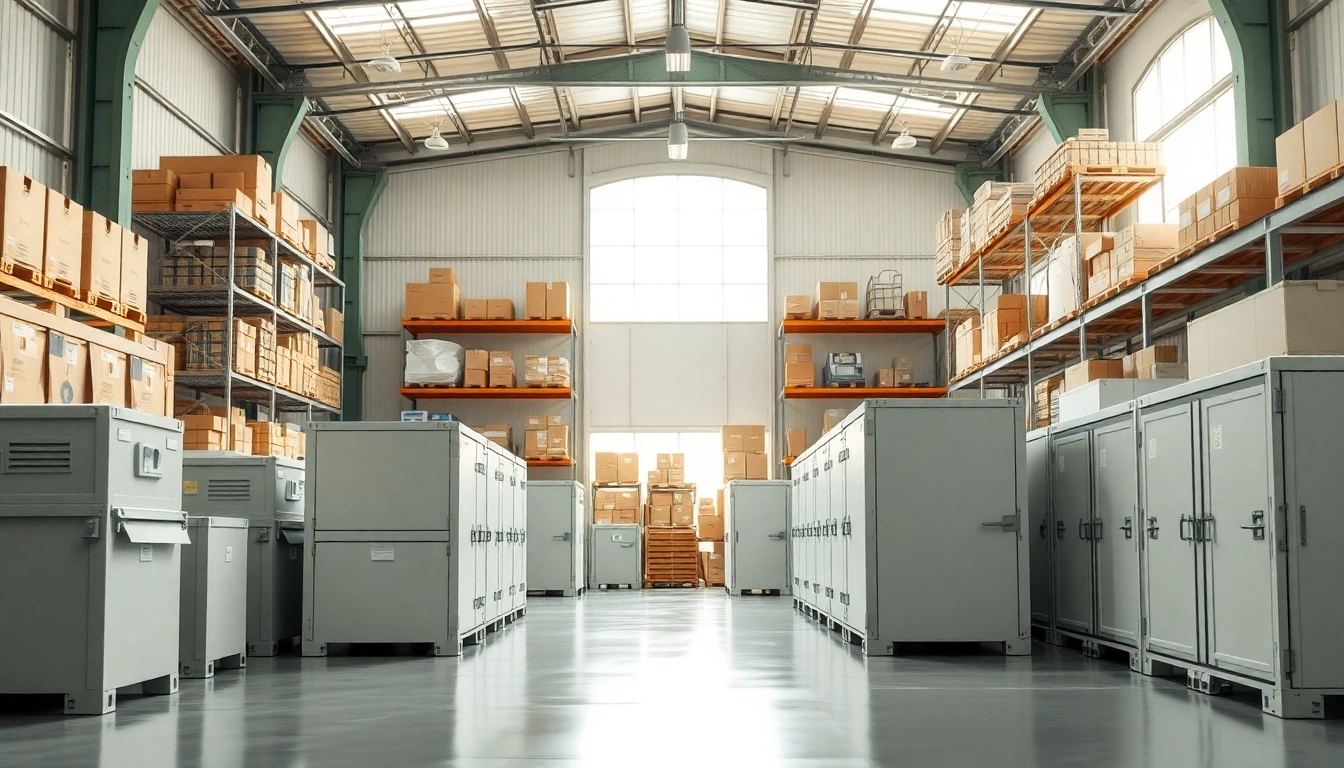 Organized self storage units in a modern environment with bright, inviting lighting.