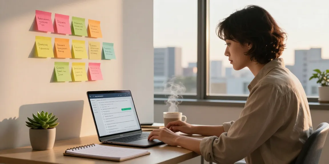 Job seeker reviewing job alerts in a modern workspace with city views, showcasing productivity and organization.