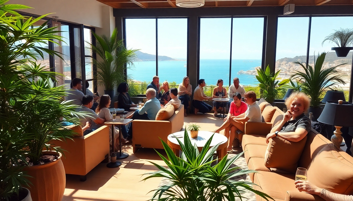 Visiteurs se détendent dans des cannabis clubs Lloret de Mar, profitant d'une ambiance conviviale.
