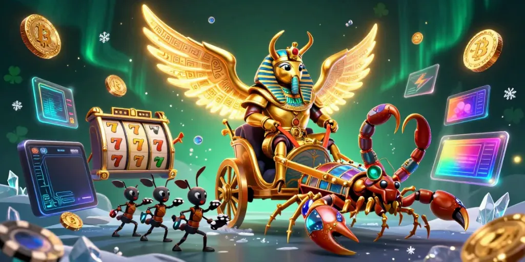 Experience thrilling สล็อต gameplay with golden scarab chariots and vibrant jackpot elements.
