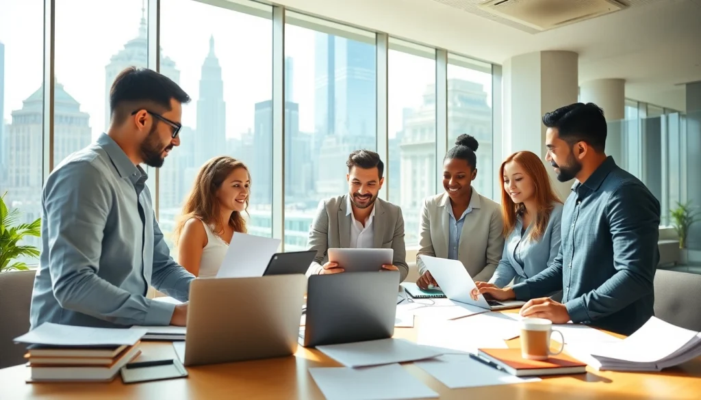 Job seekers engaging in free job post new york opportunities in a vibrant office setting.