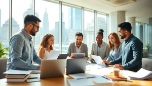 Job seekers engaging in free job post new york opportunities in a vibrant office setting.