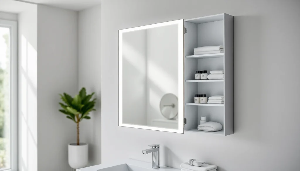 Präsentieren Sie den sonni Spiegelschrank im modernen Badezimmer mit eleganter Beleuchtung.