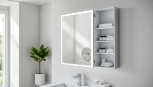 Präsentieren Sie den sonni Spiegelschrank im modernen Badezimmer mit eleganter Beleuchtung.