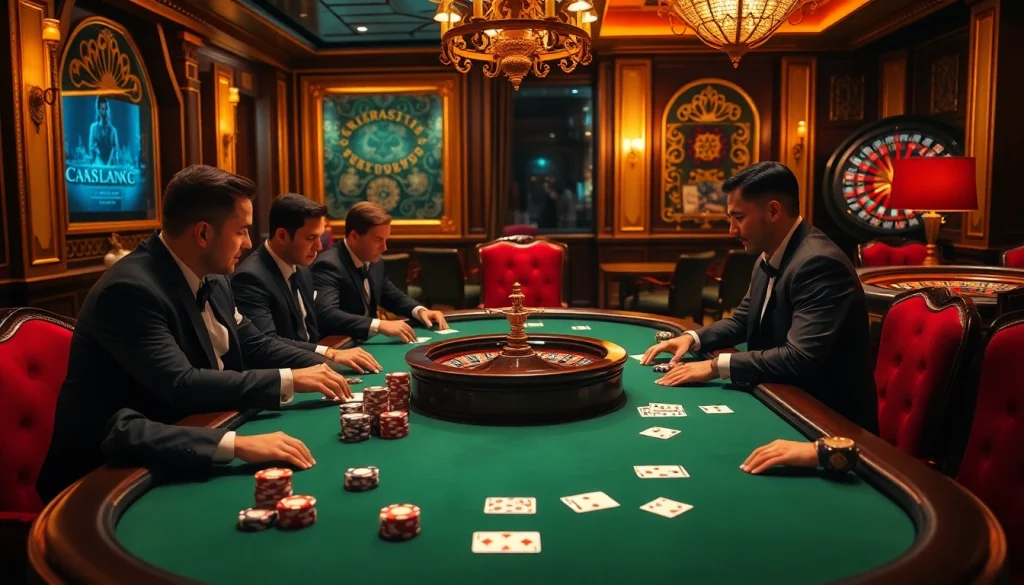 Engaged players strategizing at a luxurious poker table inspired by https://8kbetal.com/, capturing the essence of high-stakes gambling.