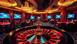 Experience the thrill of online gambling at nh88vn.net with players at a luxurious casino table.