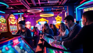 Engaging online gaming scene featuring players on 789f Com, showcasing vibrant casino graphics.