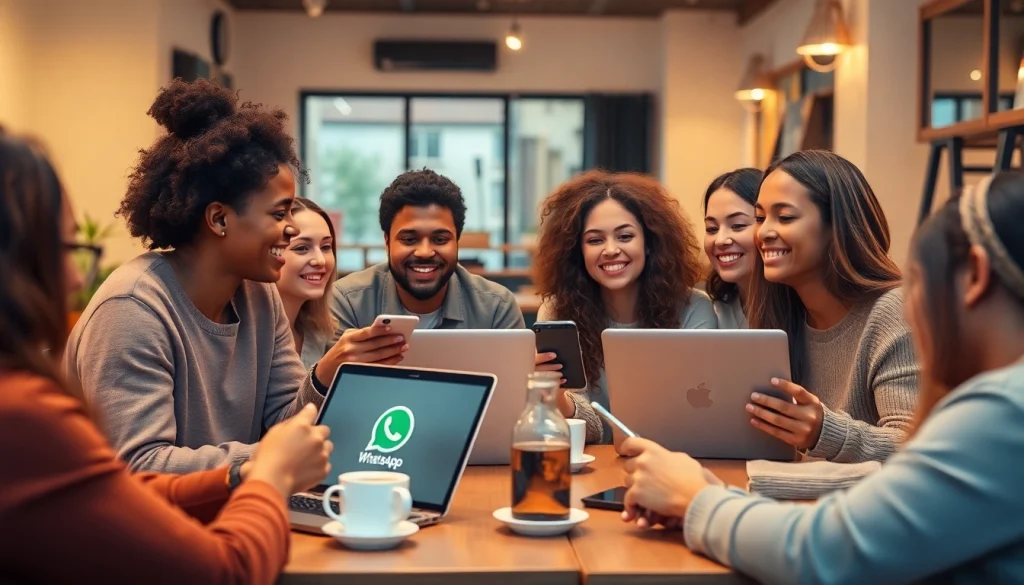 在舒适的咖啡店里，通过 WhatsApp Web 使用快连VPN 与朋友进行视频通话。