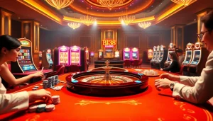 Experience thrilling gameplay at BJ38 with vibrant casino visuals of roulette and poker.