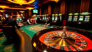 Experience excitement at https://s8glx.com with vibrant casino games and players engaging at the poker table.