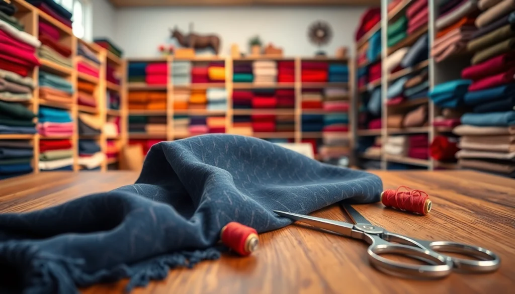 Punta di roma stof met kleurrijke naaiaccessoires op een houten tafel