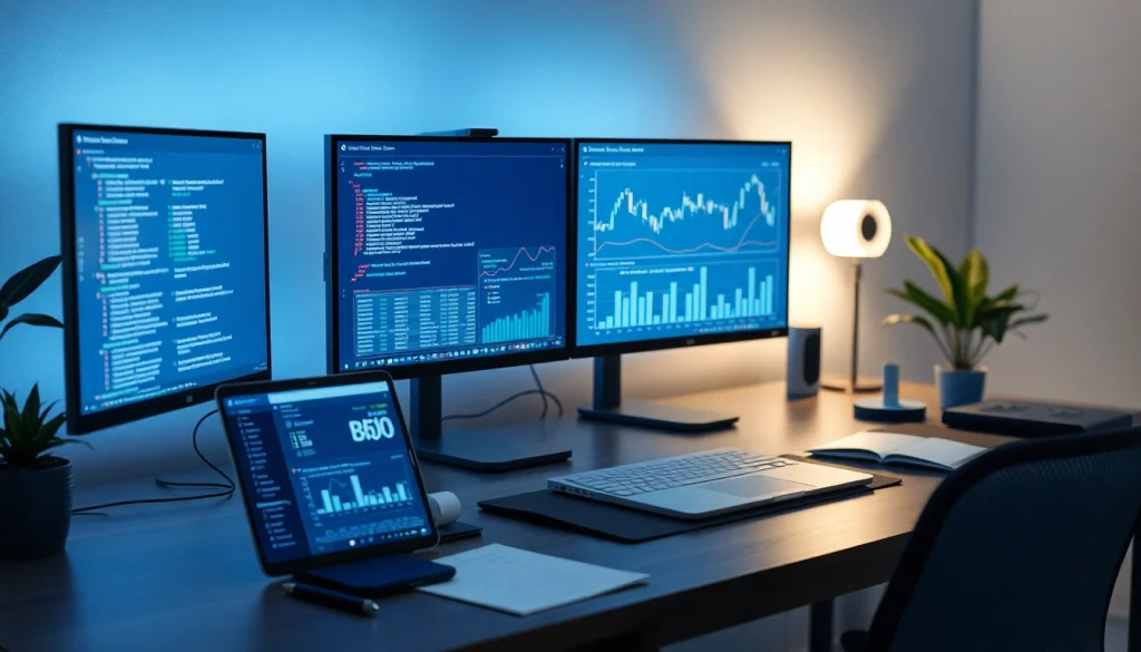 Visual representation of web scrapping tools and financial data analysis in a modern workspace.