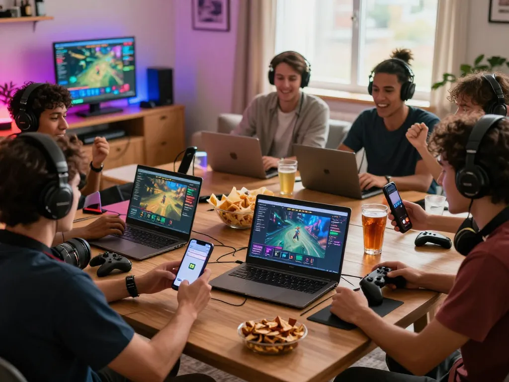 Engaging gaming scene with players on devices enjoying go88 multiplayer games in a vibrant setting.