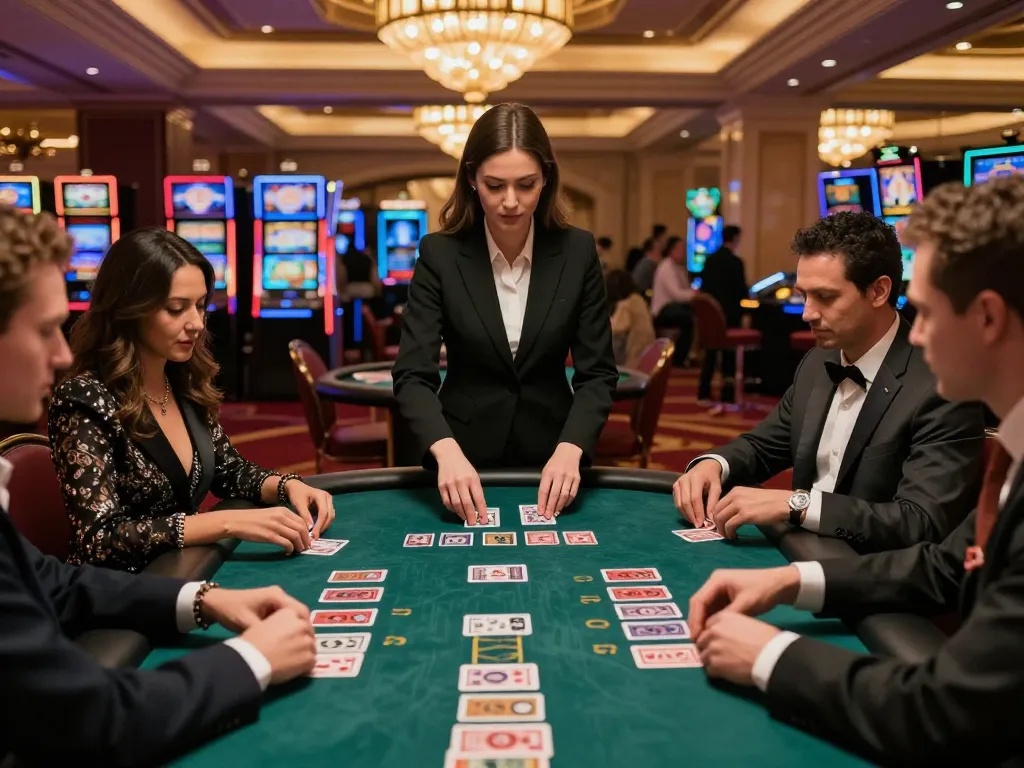 Dunright Building Services highlights intense blackjack gameplay in upscale Vegas casino.