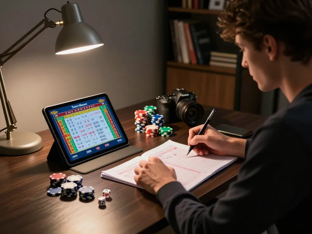 Pengundian langsung Toto Macau ditampilkan di tablet sambil mengelola bankroll di rumah.