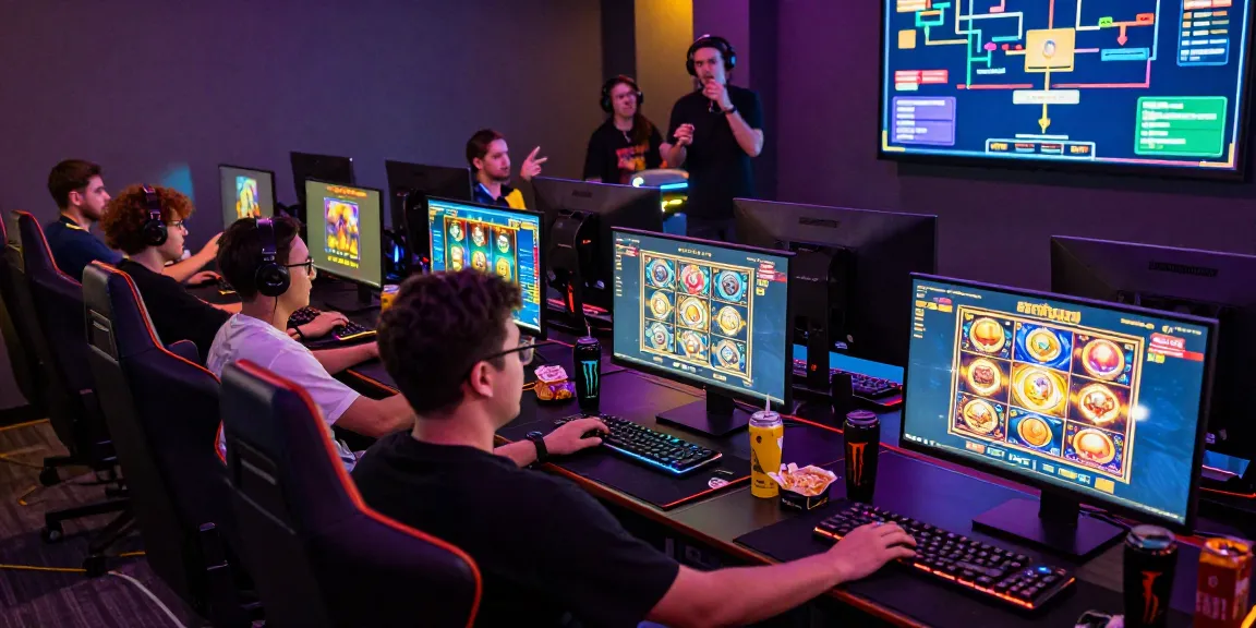 Players engaging with garuda303 online slot games in lively gaming room