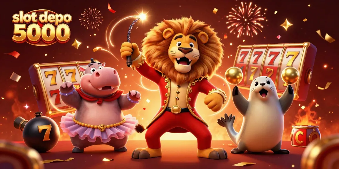 Spin and win with slot depo 5000 in this vibrant casino-themed illustration full of energy.