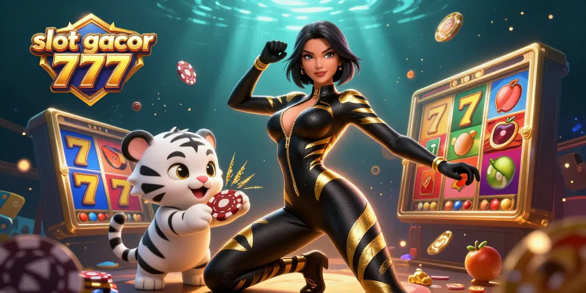 Experience big wins with slot gacor 777, featuring dynamic casino elements and stunning characters in a vibrant illustration.