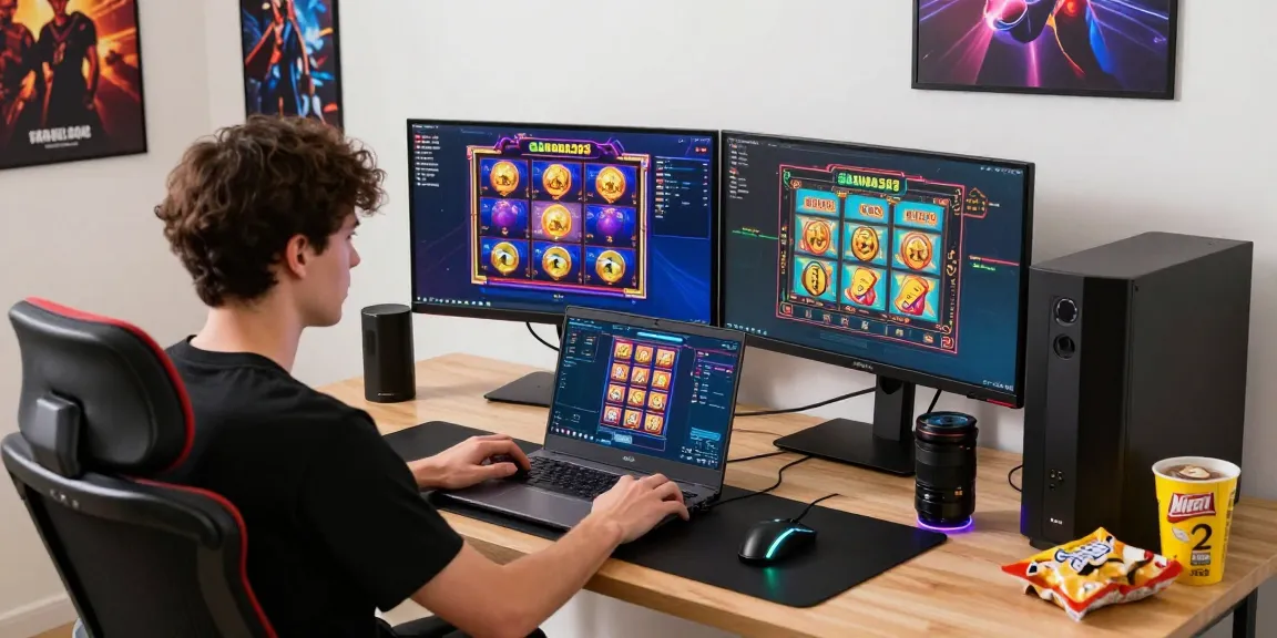Engaged player enjoying GARUDA303 online slots in a vibrant gaming setup