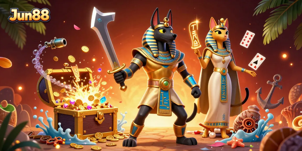 Experience thrilling gameplay at Jun88 with a vibrant, detailed 3D casino illustration.