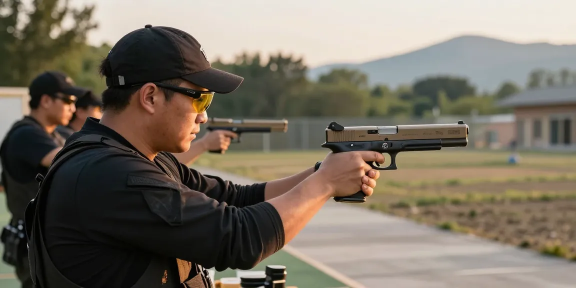 Gun enthusiast using a custom Glock slide from precisionglockslides.com at the shooting range.