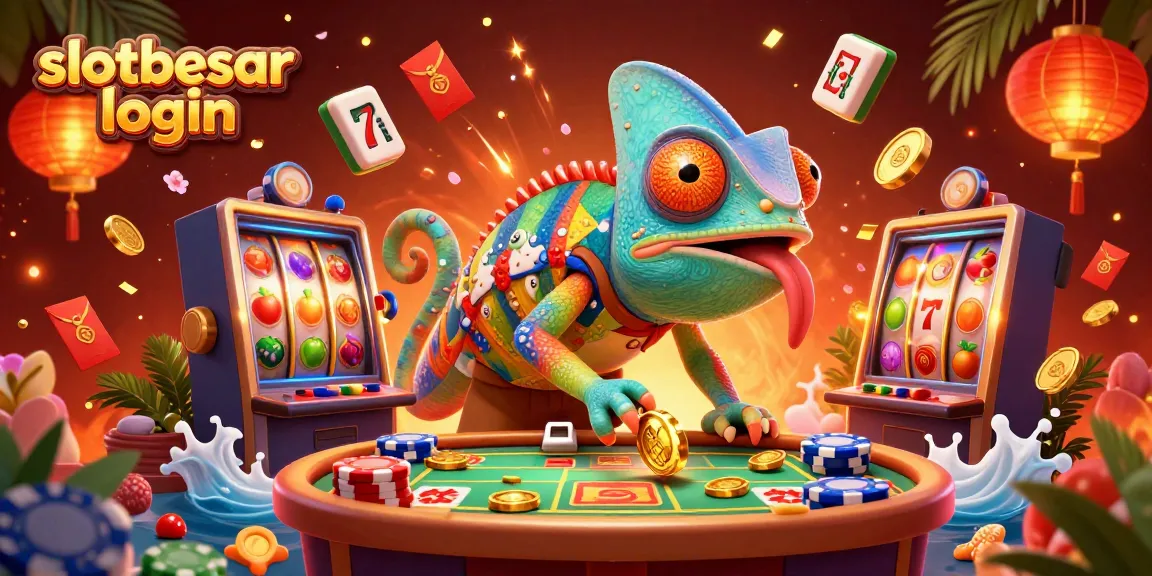 Experience the excitement of slotbesar login with lively illustrations of casino fun, slot games, and winning moments.