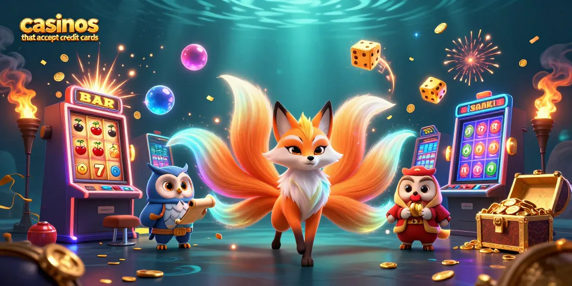 Engage with casinos that accept credit cards in a vibrant 3D scene featuring colorful characters and casino elements.