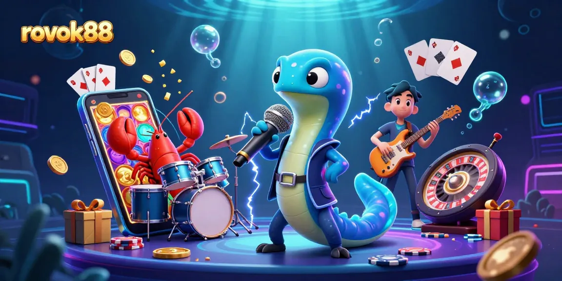 Experience thrilling games at rokok88 with electric eel DJ and vibrant casino elements.