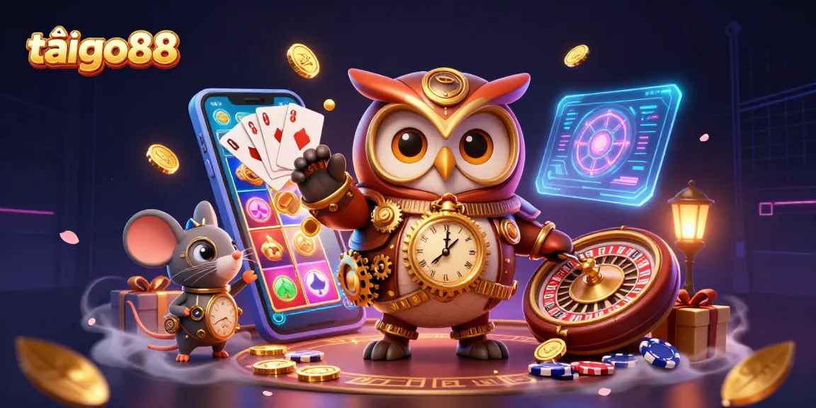 Play exciting casino games with tải go88, featuring colorful slots, cards, and vibrant characters in a dynamic scene.