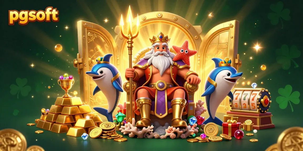 Engage with pg soft slots featuring Neptune and treasures in a vibrant casino scene.