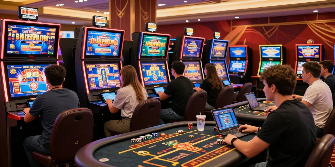 Engaging players at https://mvc.org.uk exploring top credit card casinos with live dealer games and slot machines in a lively setting.