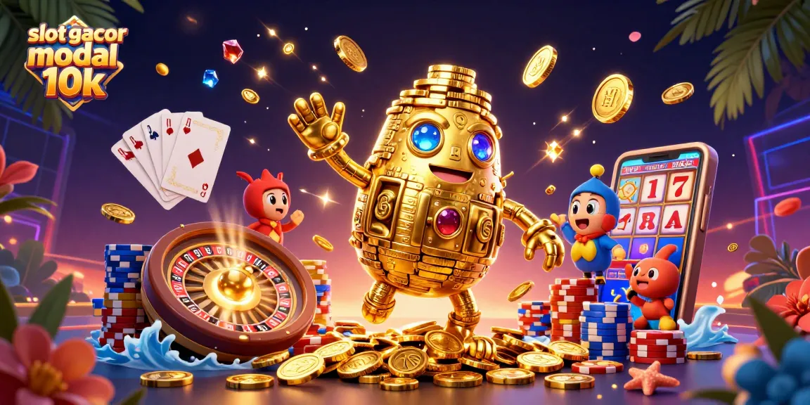 Experience thrilling wins with slot gacor modal 10k in this vibrant casino scene with golden golem.