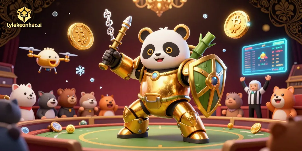 Experience the excitement of sports betting with tylekeonhacai as a golden panda battles in a vibrant arena.