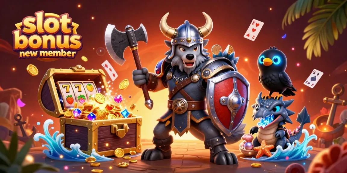 Engage with the slot bonus new member offer to win epic rewards in this vibrant casino illustration.