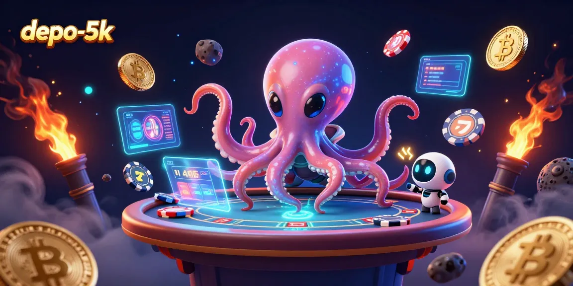 Spin the reels with depo-5k in this vibrant 3D scene showcasing exciting casino action.